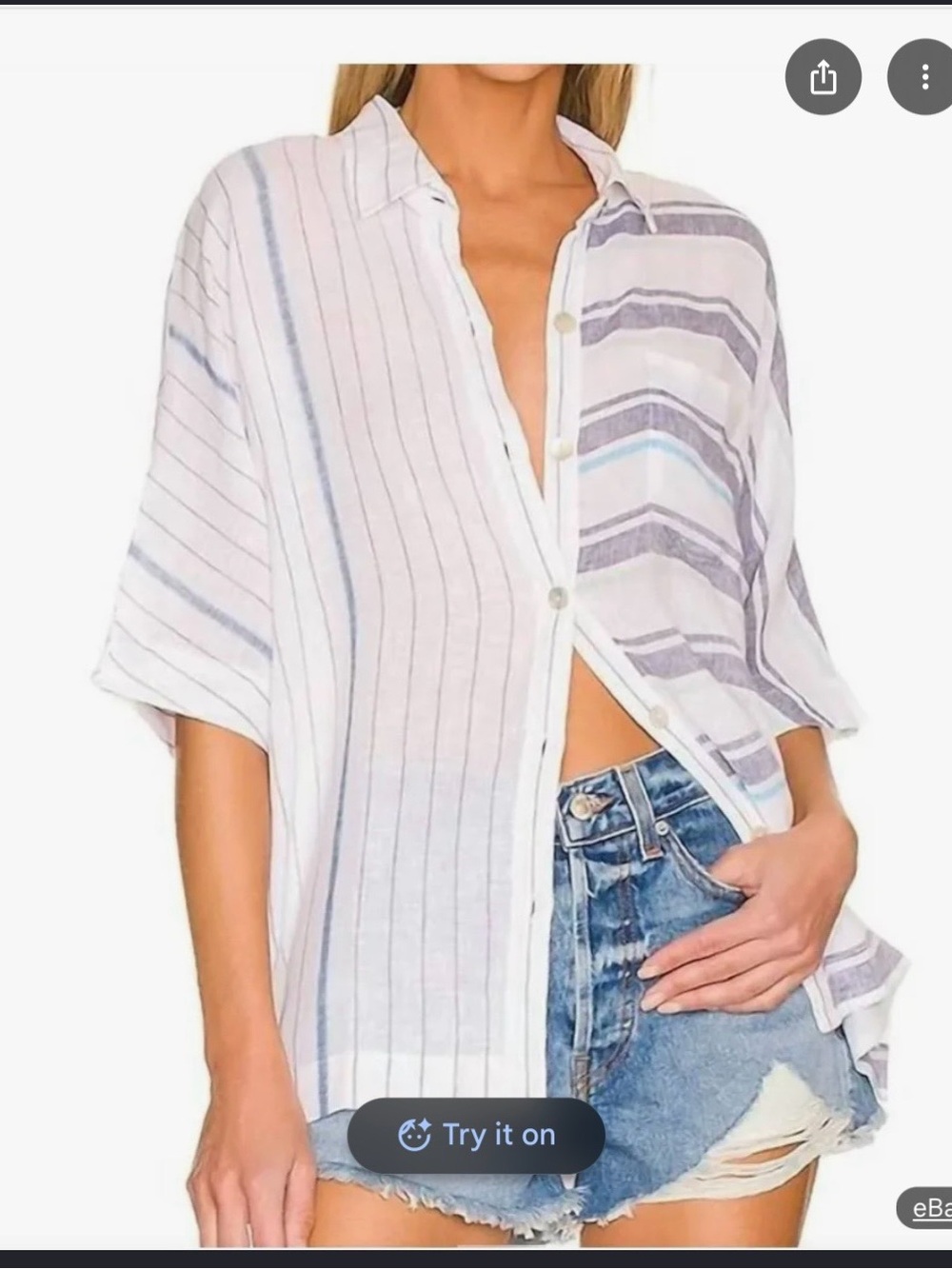 Rails Finley Mixed Aegean Blue Stripe White Button-Dow M